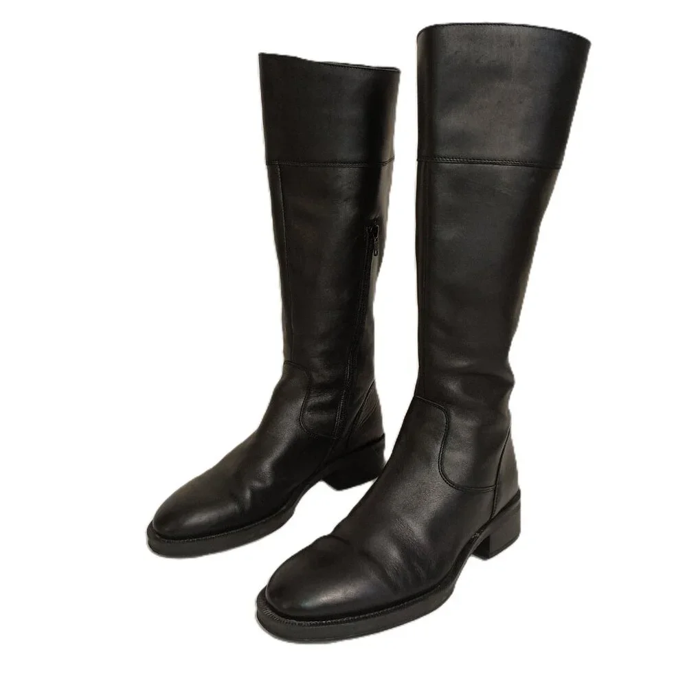 Frau Black Leather Knee High Boots Womens Size 8 - Picture 2 of 16